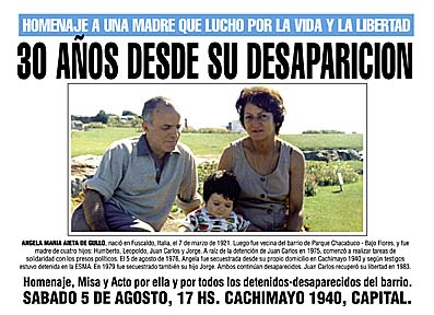 Cartel por el recordatorio a Angela Aieta