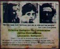 Recordatorio de la muerte y desaparici&oacute;n de Cristina Bettanin, 
Leonardo Bettanin y Jaime Colmenares